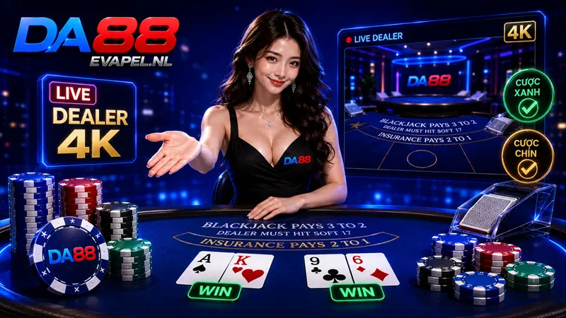 Blackjack DA88 trải nghiệm dealer live 4k, cược xanh chín
